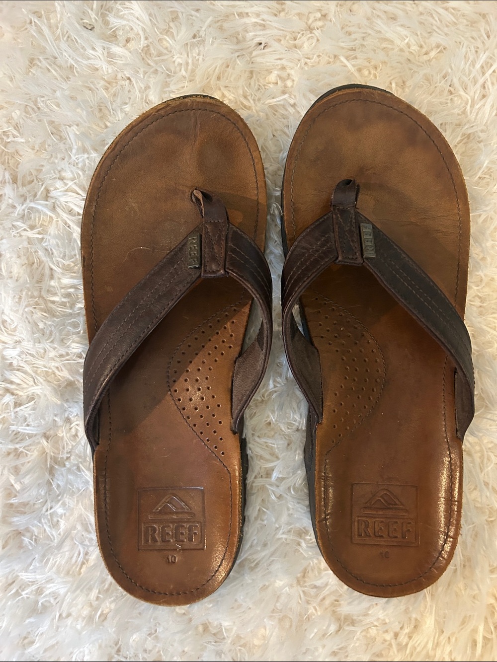 Reef Men’s Brown Leather Flip-Flop Sandals